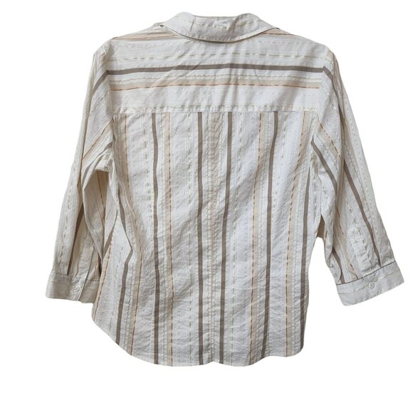 Rafaella Womens‎ Striped Button-Up Blouse Size 12 Beige & White - Picture 6 of 10